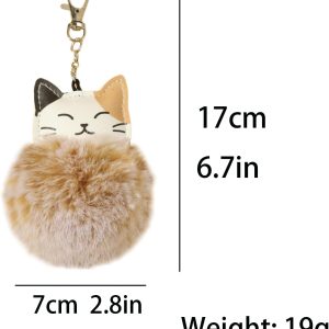 Fluffy Cat Pom Pom Ball Keychain - Cute Kitty Plush Ball Accessory Keyring for Women Bag Decoration
