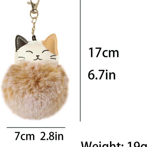 Fluffy Cat Pom Pom Ball Keychain - Cute Kitty Plush Ball Accessory Keyring for Women Bag Decoration