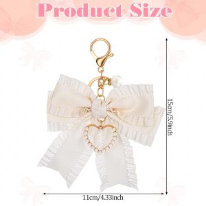 Bow Purse Keychain Charm Bow Keychain Bag Charms for Women, Bow Keychain Pearl Wristlet Keychain Backpack Charm Keychain Cute Handbag Purse Charms Accessories Charms for Purses Key Chains Car Keys