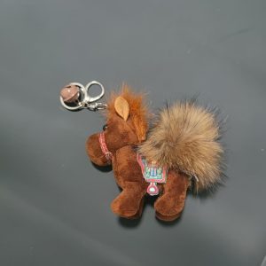 Plush Horse Keychain with Fluffy Mane Decorative Saddle Blanket, Metal Clasp, Christmas New Year Lucky Charm Bag Accessory