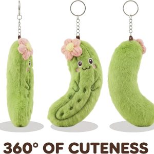 Funny Plush Pickle Keychain Soft Cucumber Charm for Adults Quirky Desk Pet Stress Relief Fidget Unique Novelty Gift for Coworkers Friends & Pickle Lovers
