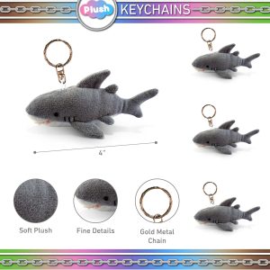 Grey Shark Plush Stuffed Animal Keychain - Soft Ocean Life Animal Shark Charm with Keyring, Decorative Purse, Wallet, or Backpack Keychain Accessory, Cute Bag Charm for Kids, Adults - 4 Inches